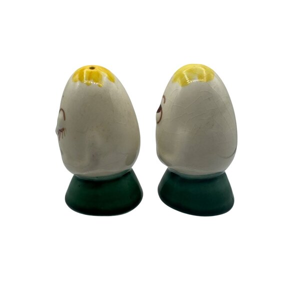 Vintage Anthropomorphic Ceramic Egg Shaped Salt & Pepper Shakers - Picture 3 of 6